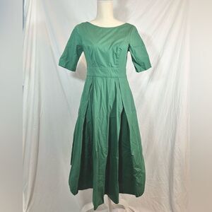 eShakti Pleated Fit Flare Dress Sleeve V-Neck  Sz 4